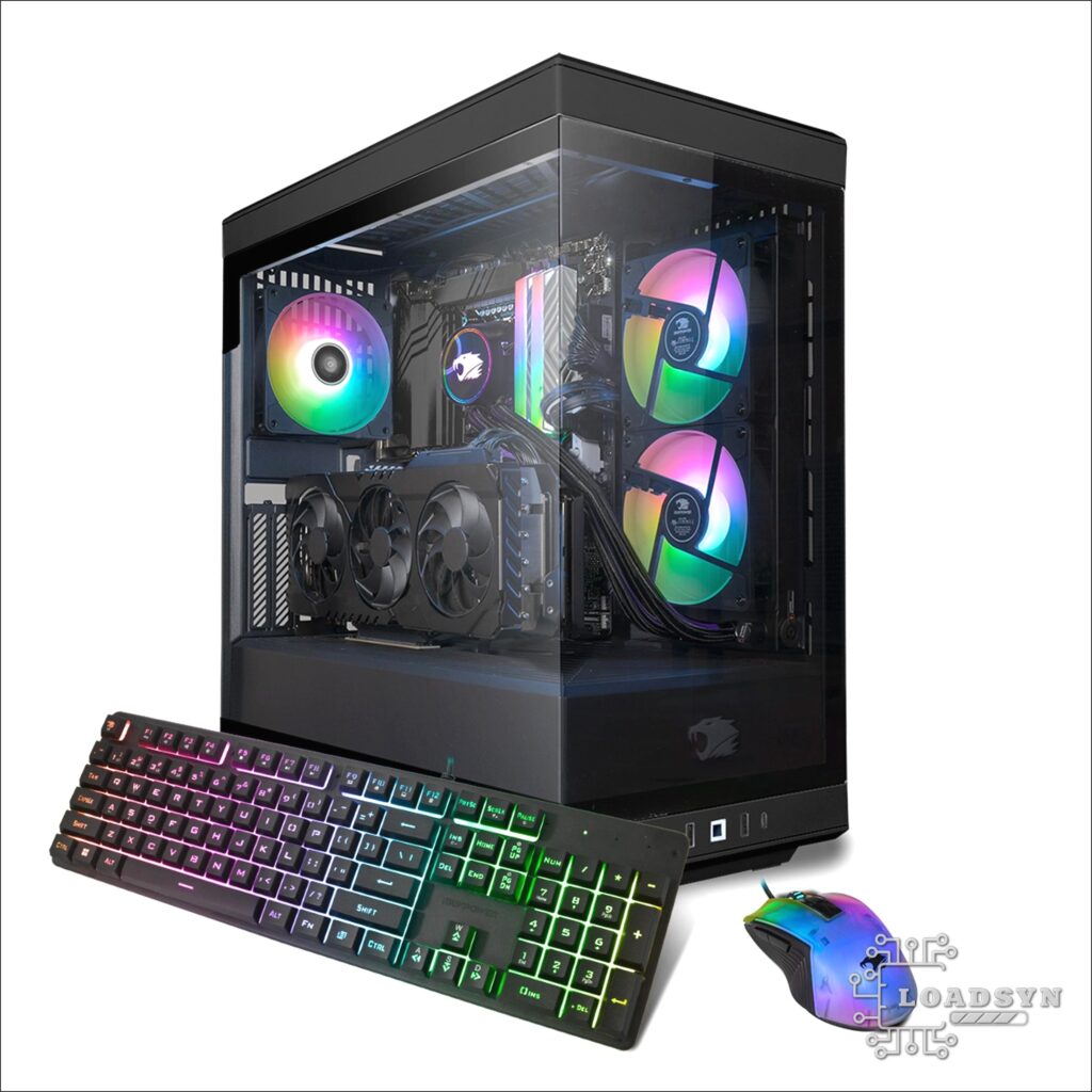 Aesthetic shot of the entire iBuyPower Y40 Pro system with RGB lighting.