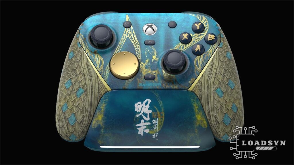 GameSir G7 Pro Wuchang Fallen Feathers Edition controller on its stand