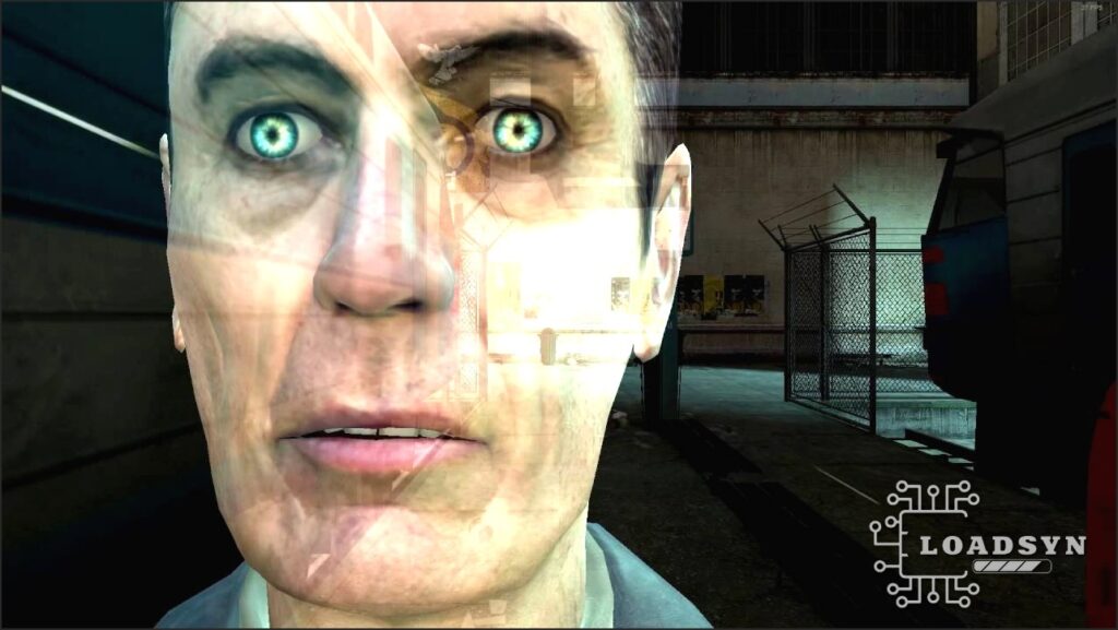 The G-Man looking at the camera.