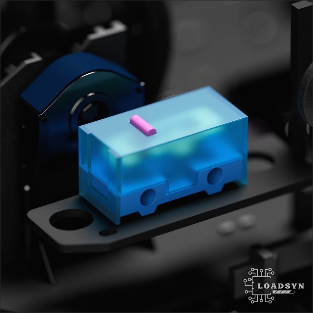 Close up view of the mouse switches and internal components