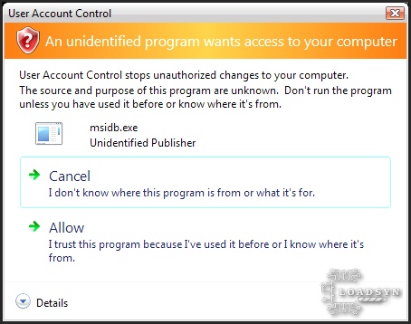 User Account Control Prompt for msidb.exe