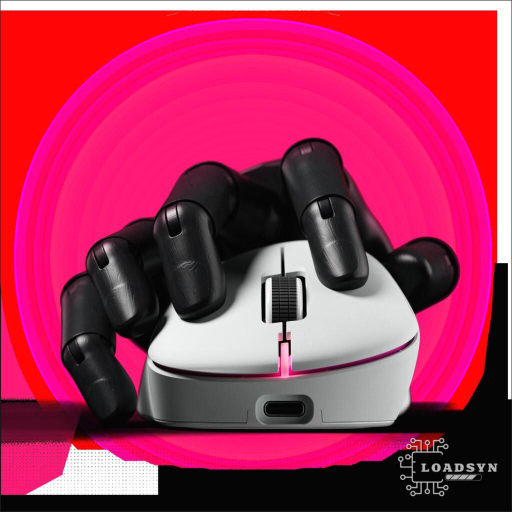 Side profile of the mouse highlighting its ergonomic palm grip contour