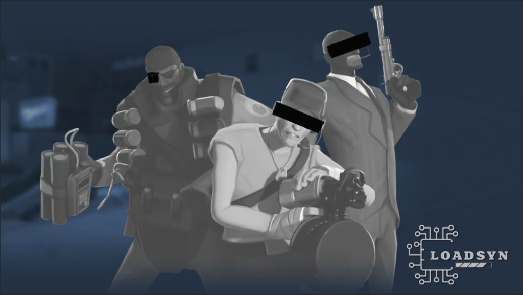 Team Fortress 2 Classic Steam page art - greyscale and redacted