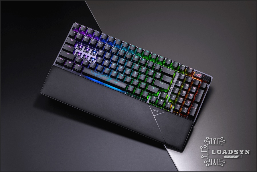 The ASUS ROG Strix Scope II 96 Wireless keyboard highlighting the compact 96% layout.