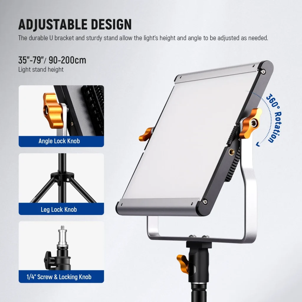 Small footprint of adjustable light stands on a desktop.