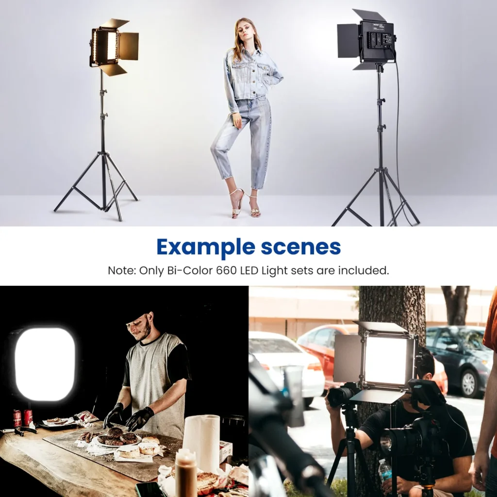 Example of a three-point lighting setup using small LED panels.