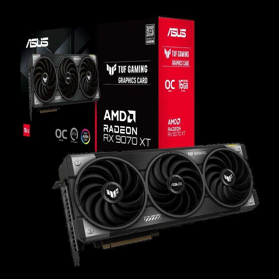 ASUS TUF RX 9070 XT box and card render