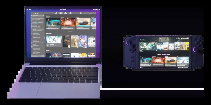 A game library being shared with a Framework 13 and Legion Go - Northstar.tf is depicted
