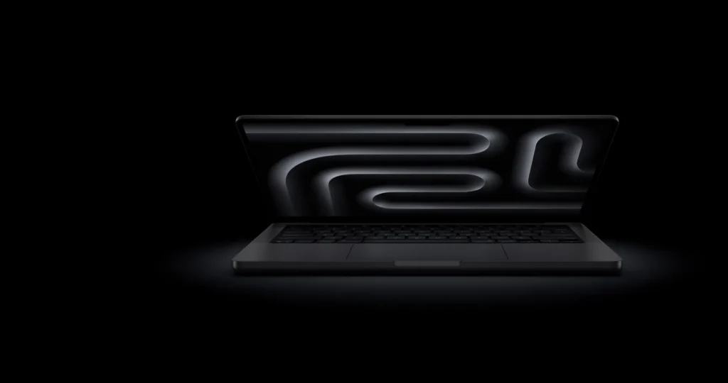 Front view of open MacBook Pro in space black