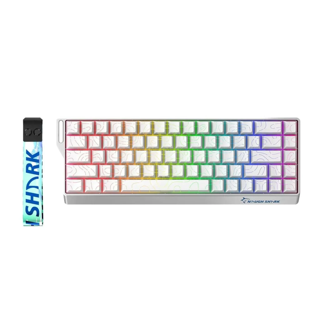 Gamakay x Naughshark NS68 Hall effect keyboard, in color white with Side-printed, OEM keycaps.
