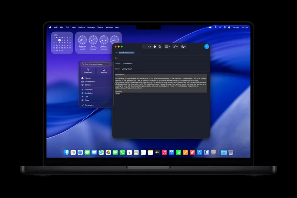 Apple Intelligence-powered Writing Tools are shown on Mac.