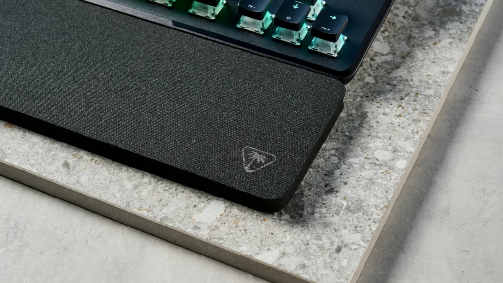 A black Turtle Beach Vulcan II TKL Pro wired gaming keyboard RGB lighting detail