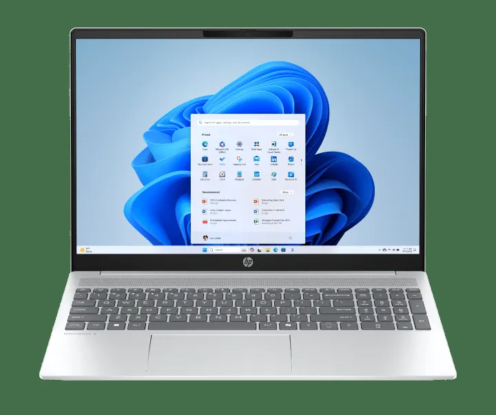 An open HP PC showing a screen with the Windows 11 operating system menu