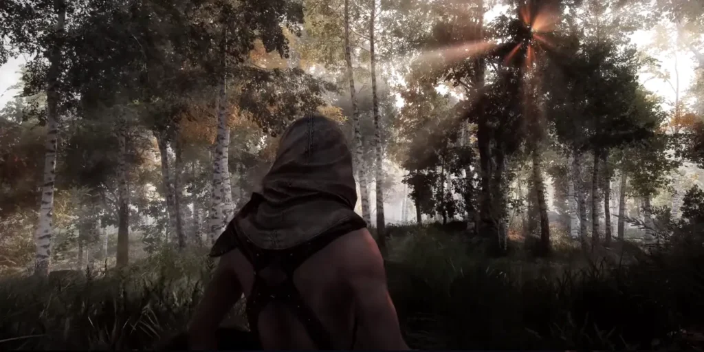 Skyrim Nolvus V6 Modpack: The Dragonborn Walking Through Some Woods In The Rift.