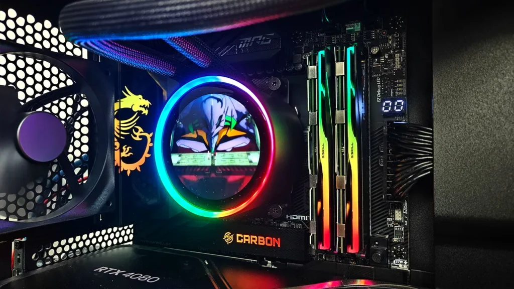 Close-up of NZXT Kraken Elite AIO pump block display