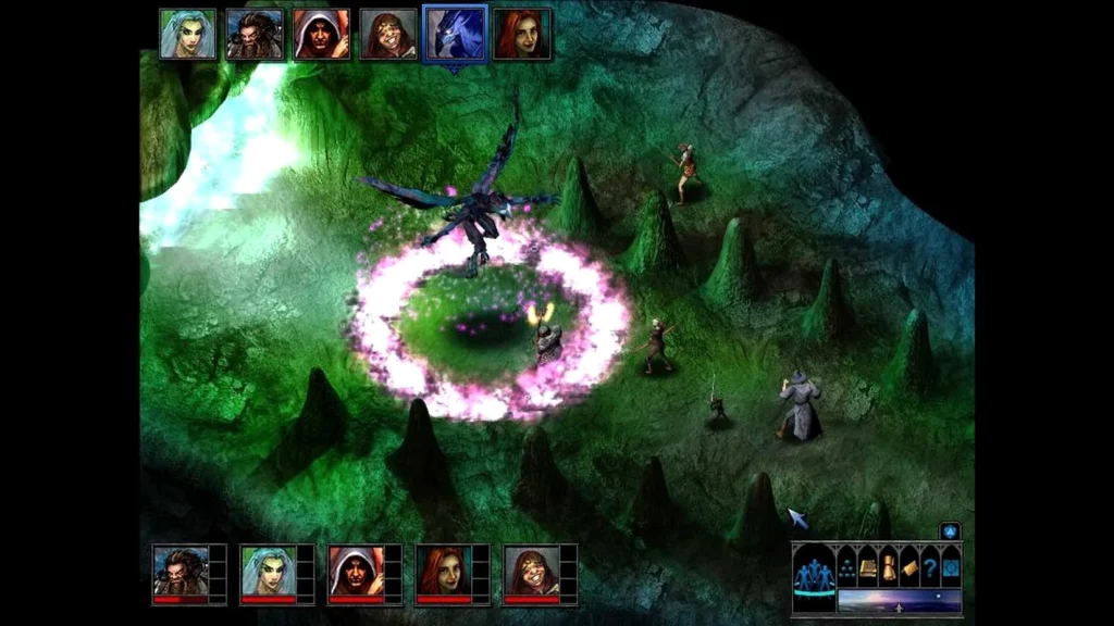 A screenshot of gameplay from The Temple of Elemental Evil remake with the players fighting a demon