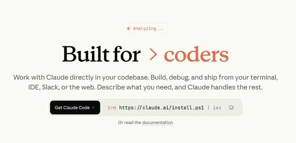 Claude Code official download page on claude.ai showing installation options