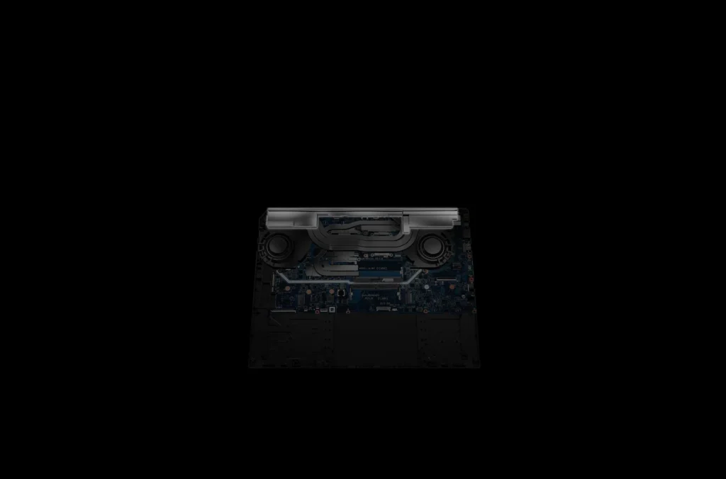Thermal image of Asus TUF Gaming A16 cooling system under load