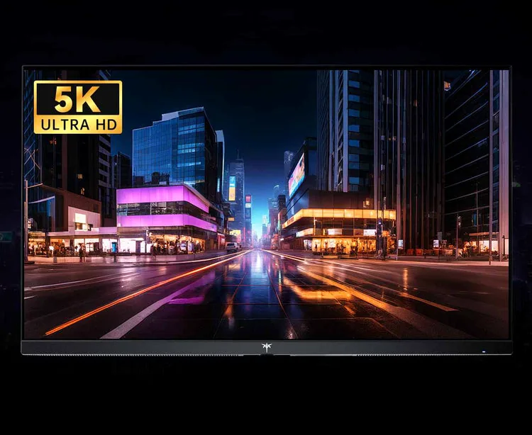 5K ultra-high definition cityscape at night with illuminated buildings and urban lights