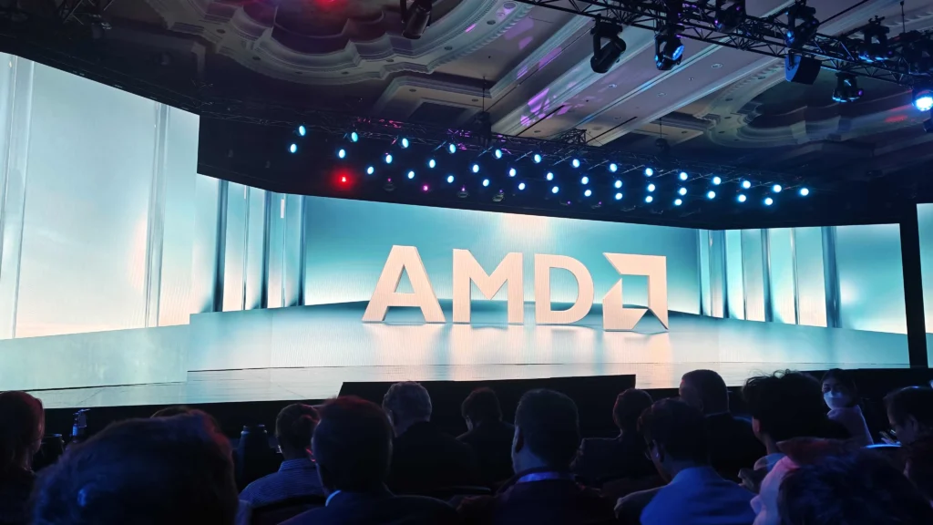 AMD logo on a stage