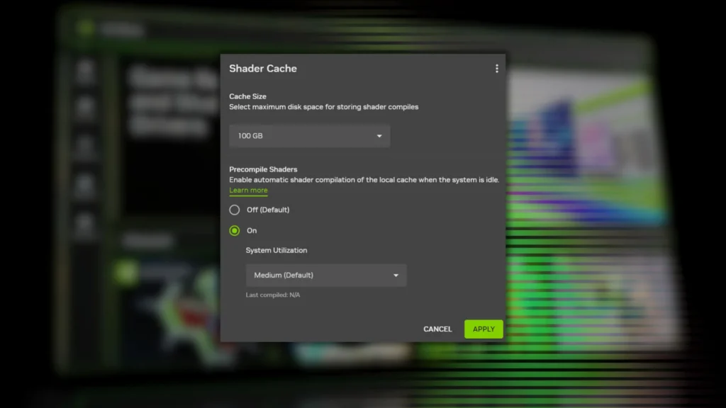 NVIDIA App graphics settings interface showing various options