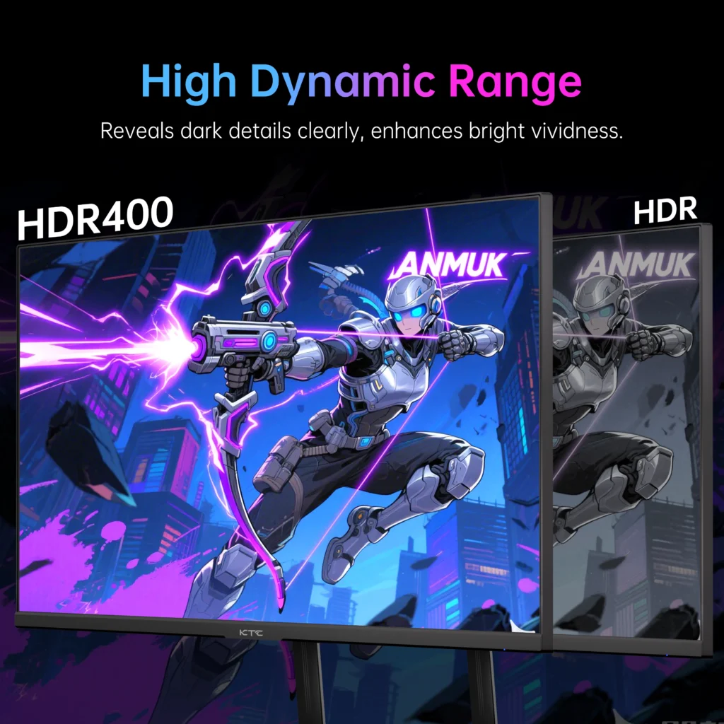 KTC gaming monitor showcasing HDR400 with vibrant visuals