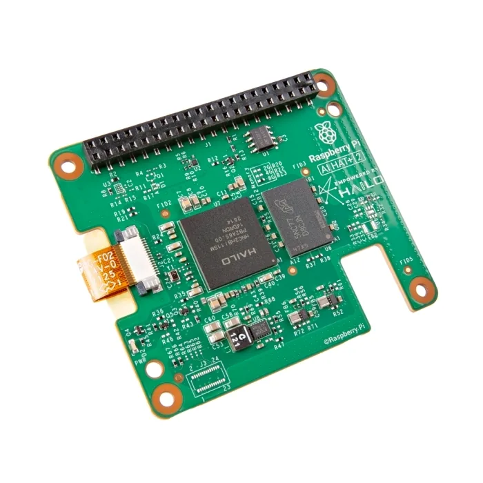 The Raspberry Pi AI HAT+ 2 at an angle.