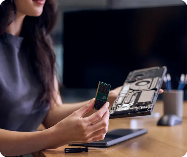 Woman holding an opened keyboard