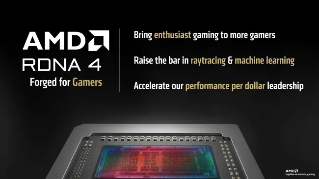 AMD RDNA4 presentation slide showcasing architectural pillars