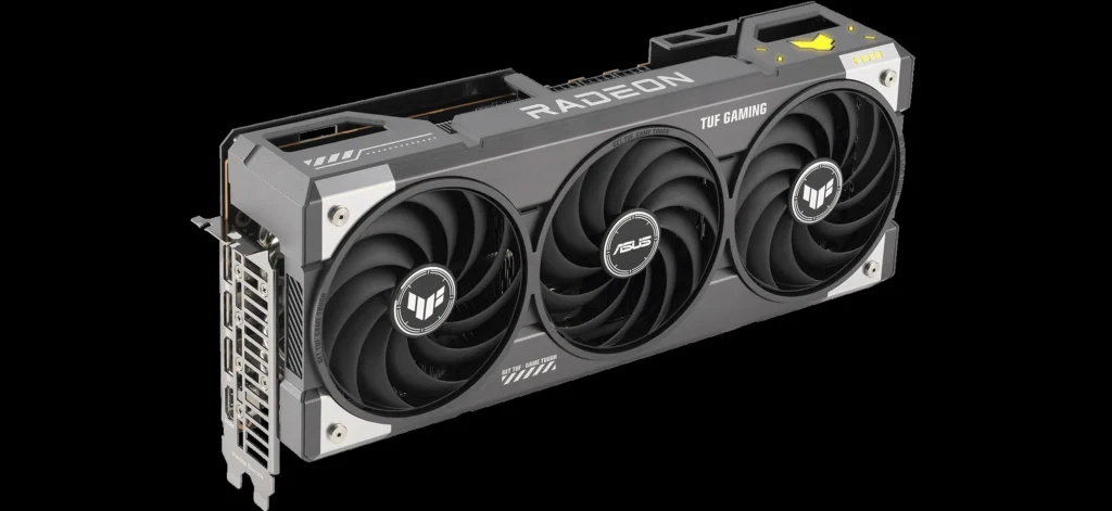 Angled front view of TUF Gaming Radeon RX 9070 XT