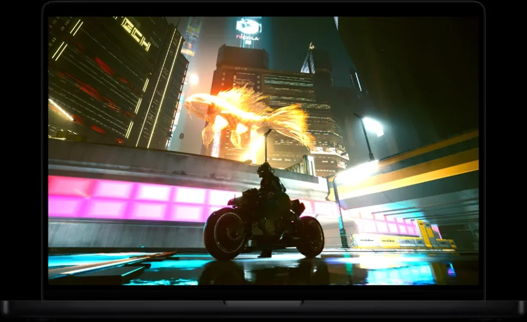 Screen of MacBook Pro of the video game Cyberpunk 2077: Ultimate